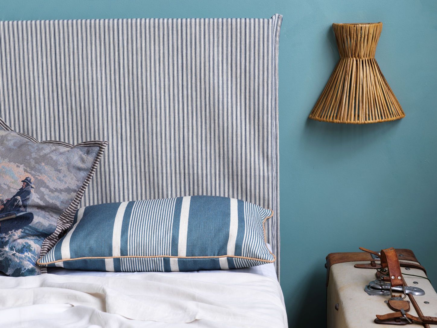 Riviera Dark Blue Sibella Court bedhead upholstery fabric