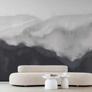 Mountains Charcoal Wall Mural - Shibori