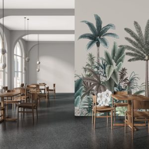 Tropical Escape Beige Wall Mural - Typoflora