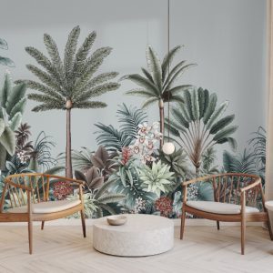 Tropical Escape Grey Wall Mural - Typoflora